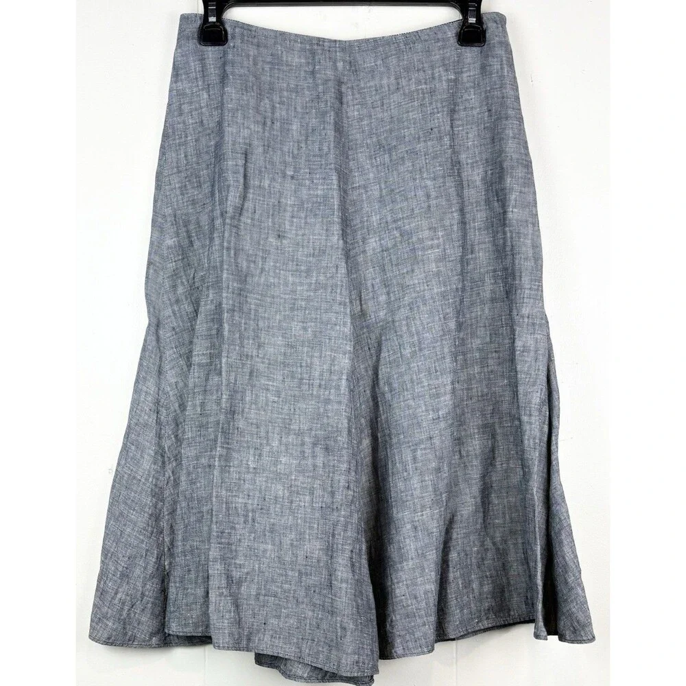 J Crew Skirt Gray 100% Linen Luxury Minimalist Classic Lagenlook Natural Size 0